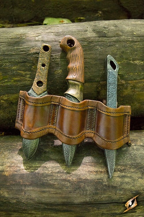 Houder voor LARP werpmessen bruin, incl. 3 messen