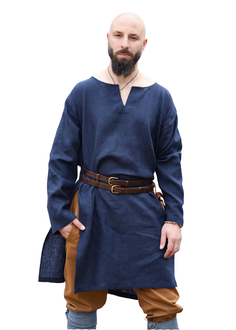 Middelalderlig hør-tunika, blå