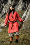 Wikińska tunika Halvar, len, czerwona