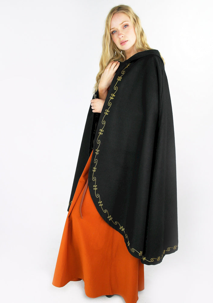 Capa Ceridwen, negra, mezcla de lana