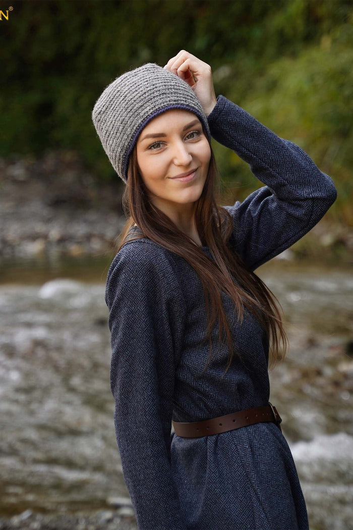 Needle-Bound Hat, 100% Wool, Grey-Blue