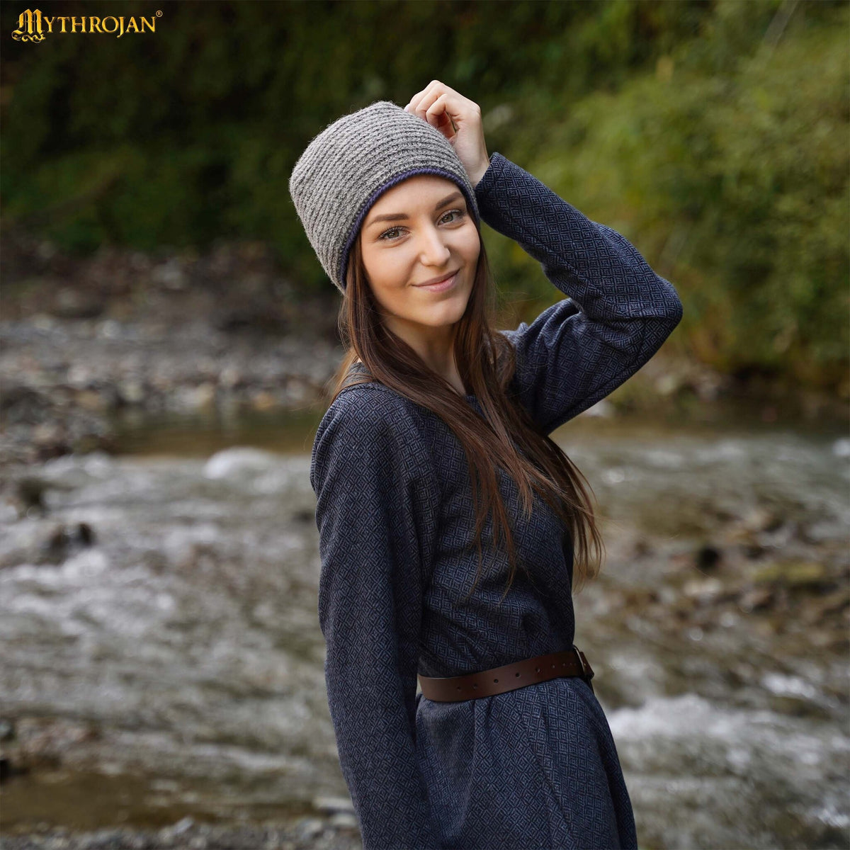 Naaldgebonden muts, 100% wol, grijs-blauw