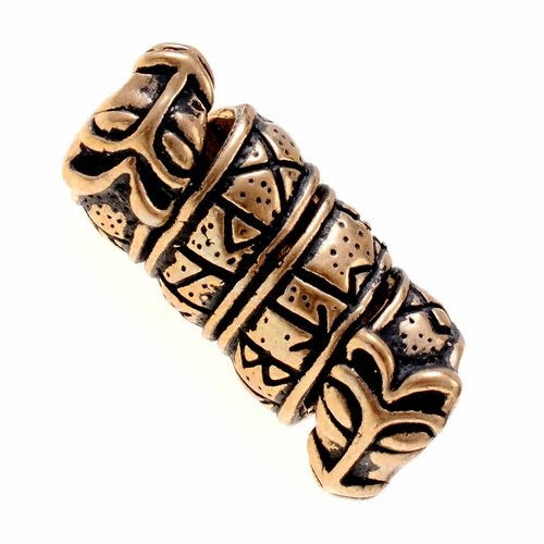 Bartperle mit Runeninschrift und Wolfsköpfen, Bronze