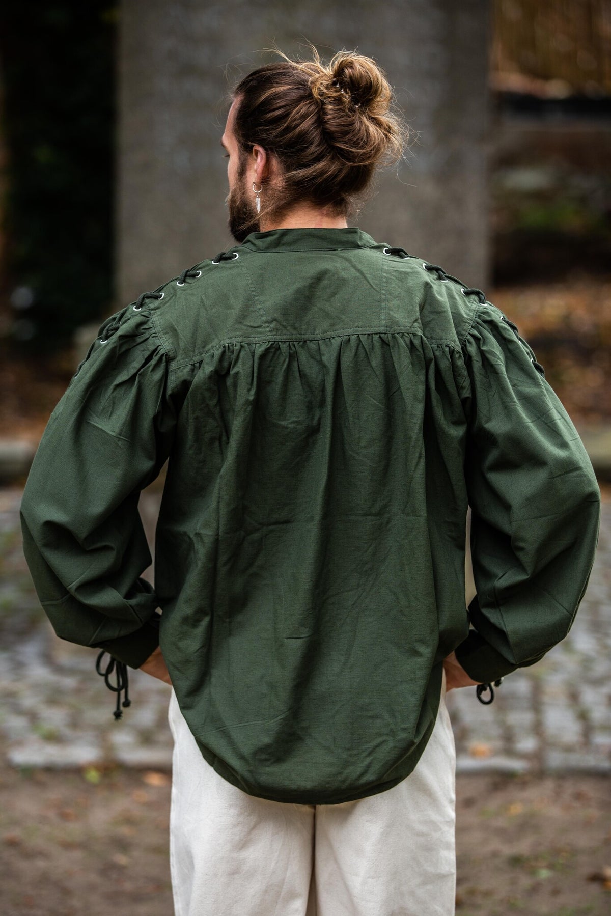 Piratskjorte med snører, grøn