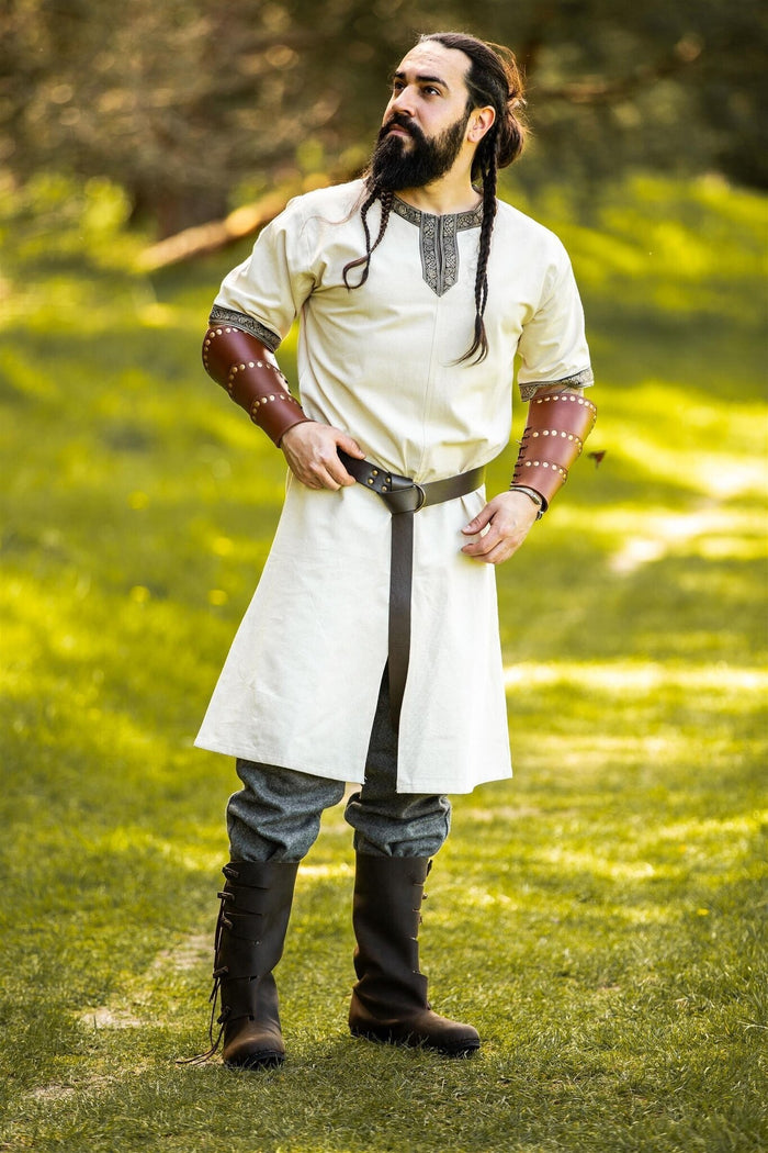 Tunique celtique, manches courtes, crème