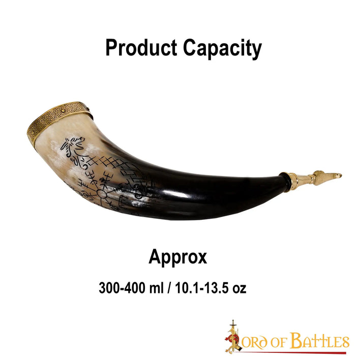 Viking drinking horn Jormungandr and Vegvisir, 300-400 ml