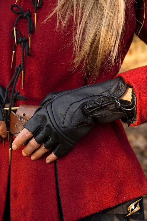 Fingerlösa handskar med snörning, svarta