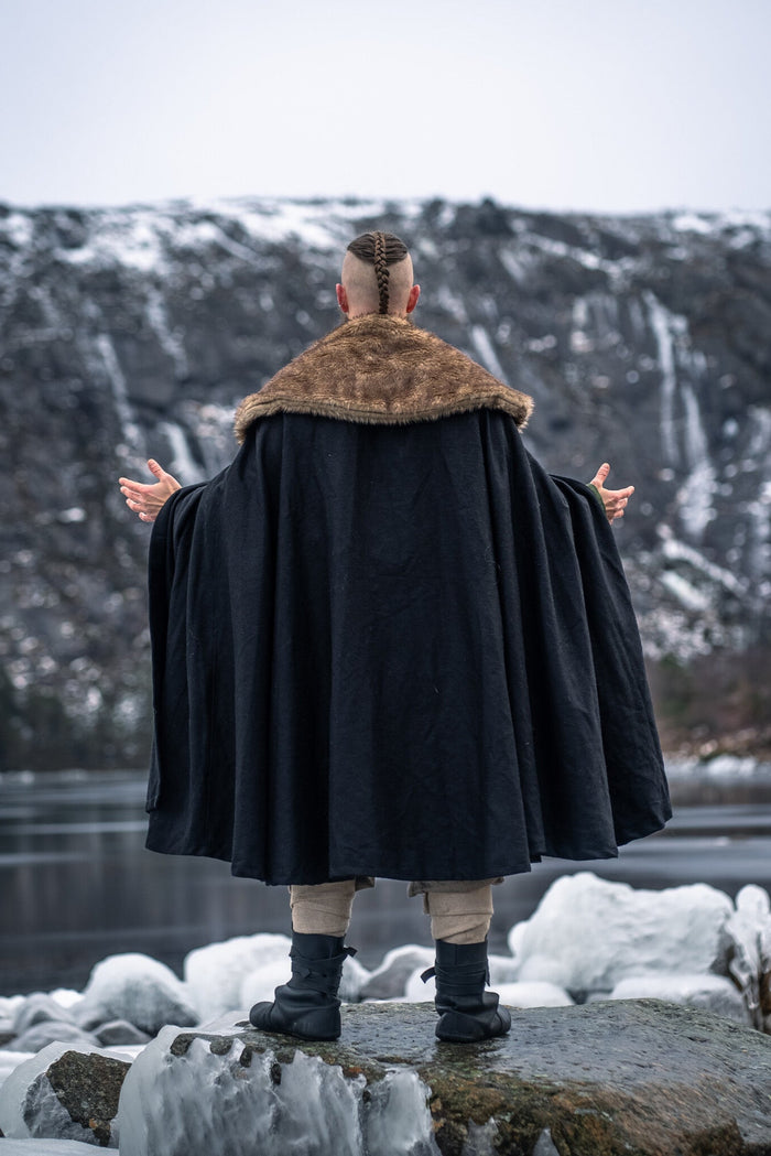 Fur cloak John, black, wool mix