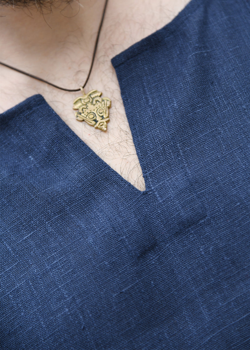 Middelalderlig hør-tunika, blå