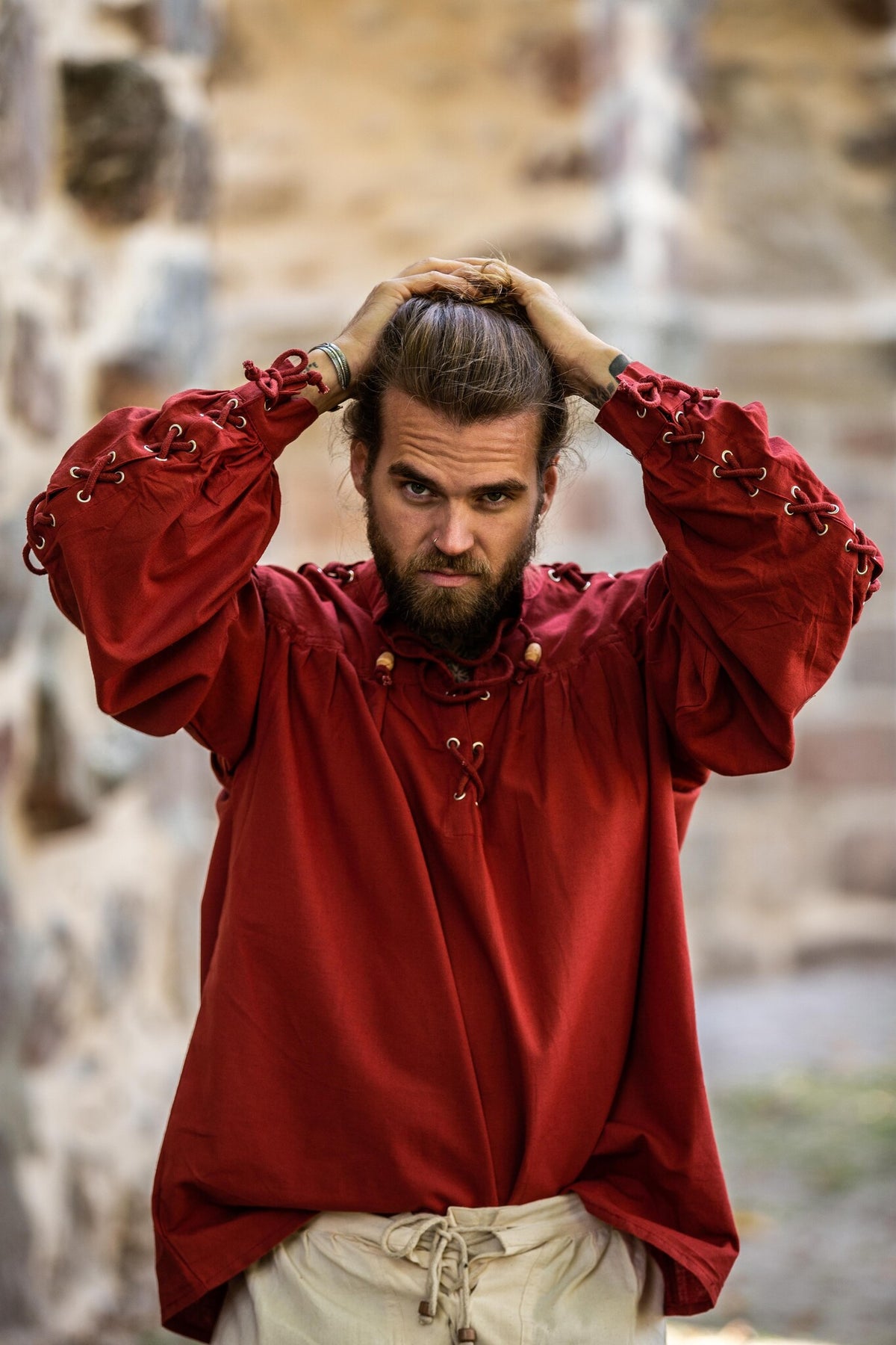 Piratenhemd mit Schnürung, rot