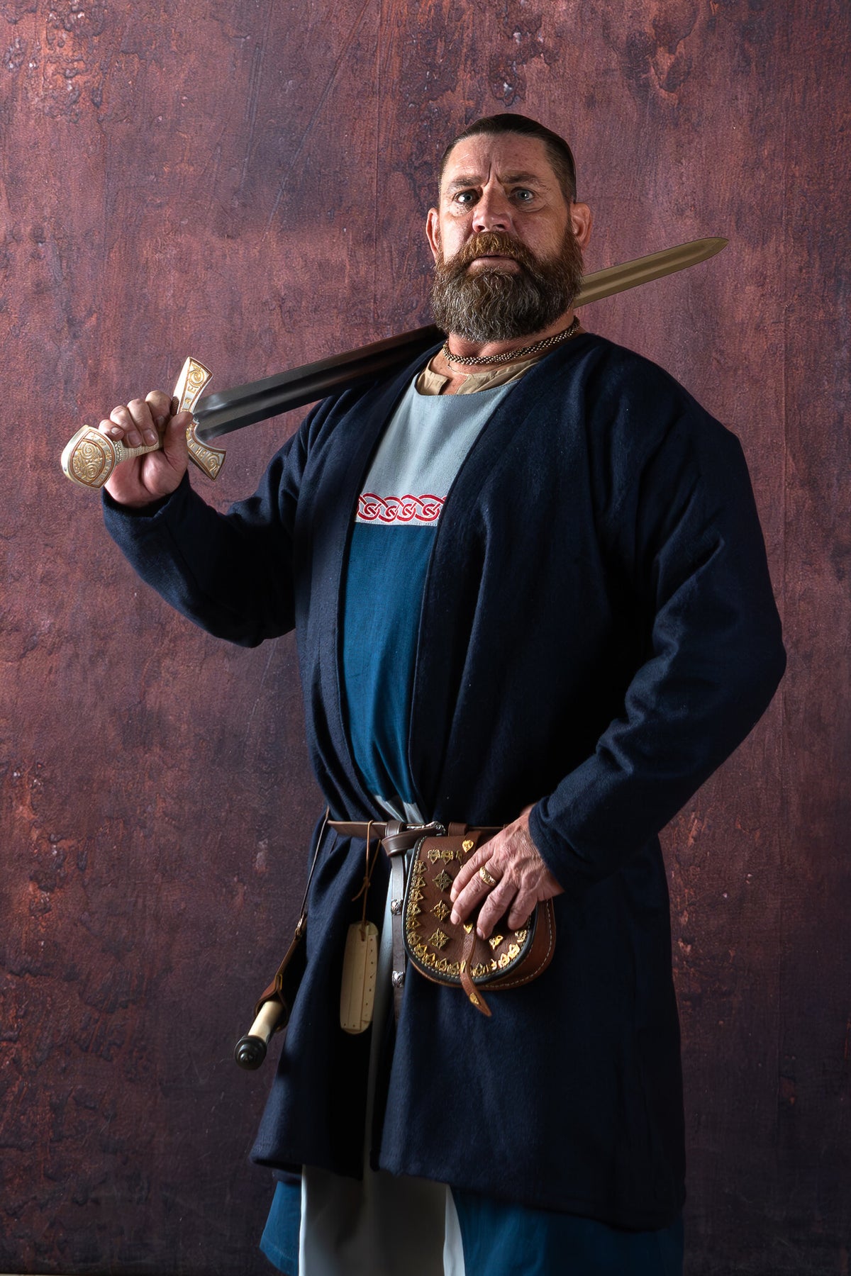 Vikingekaftan Loki, uldblanding, blå