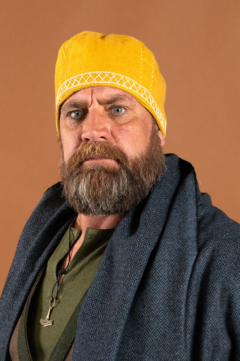 Gorro vikingo Njal, amarillo, mezcla de lana