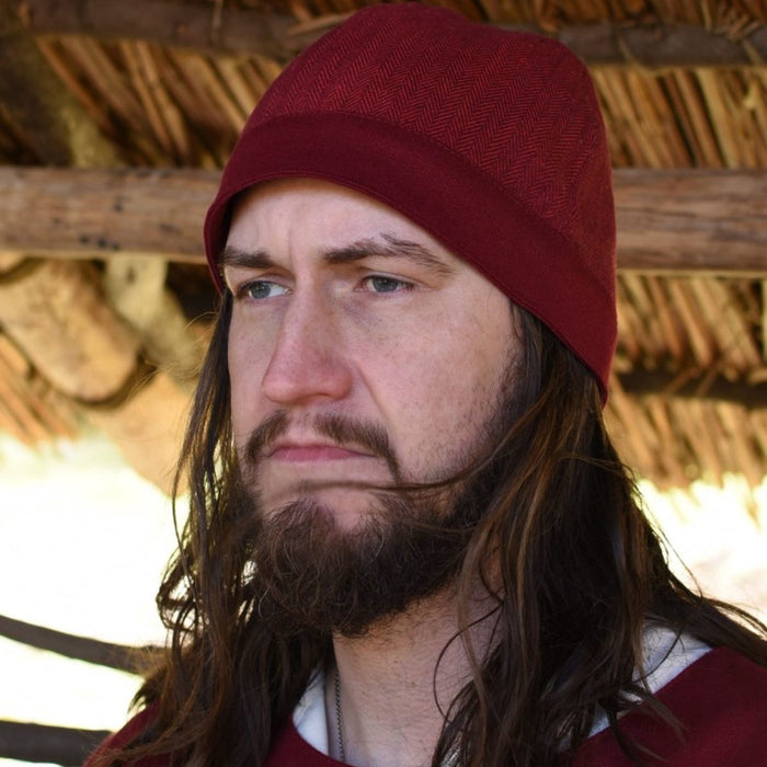 Birka Mütze mit Fischgrätmuster, rot