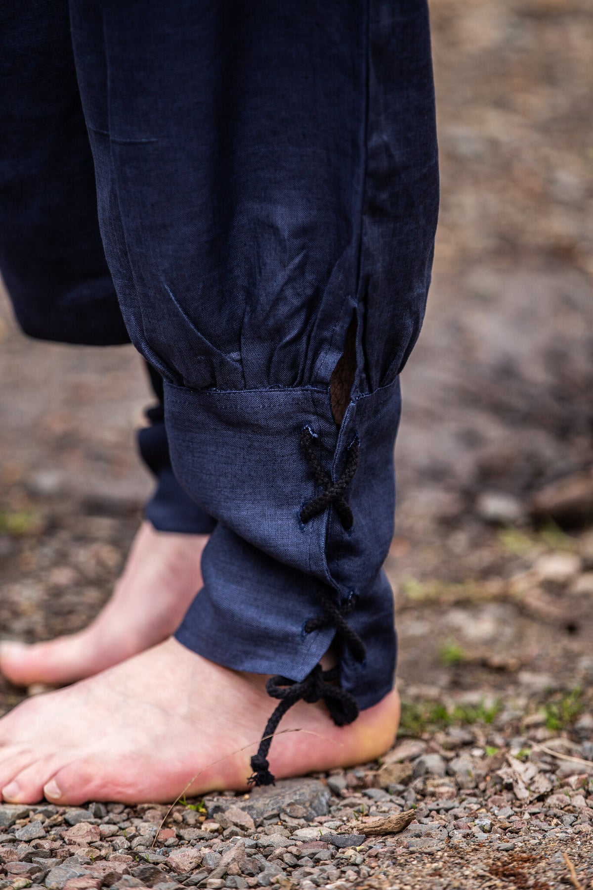 Lniane spodnie wikińskie Odin, niebieskie