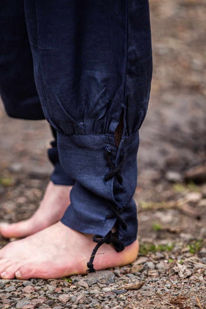 Lniane spodnie wikińskie Odin, niebieskie