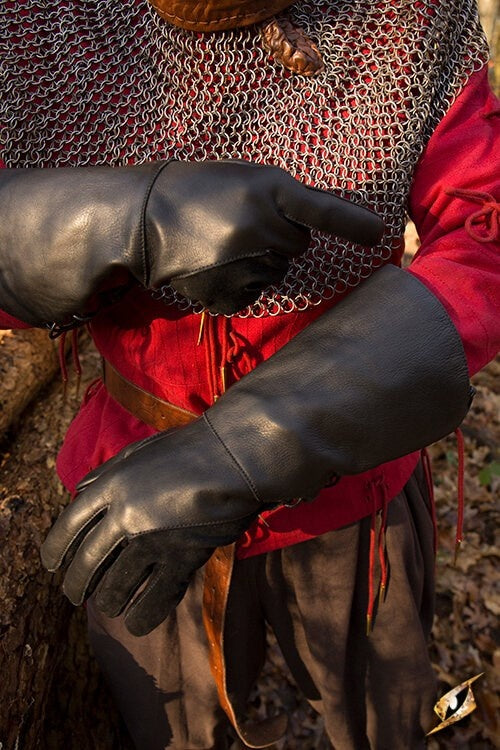 Leren middeleeuwse handschoenen, zwart