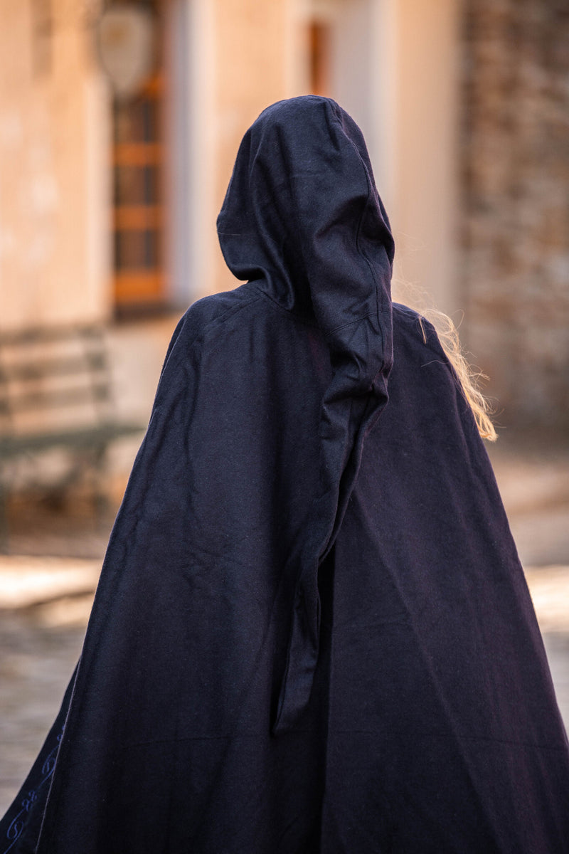 Manteau brodé Damia, bleu, en mélange de laine