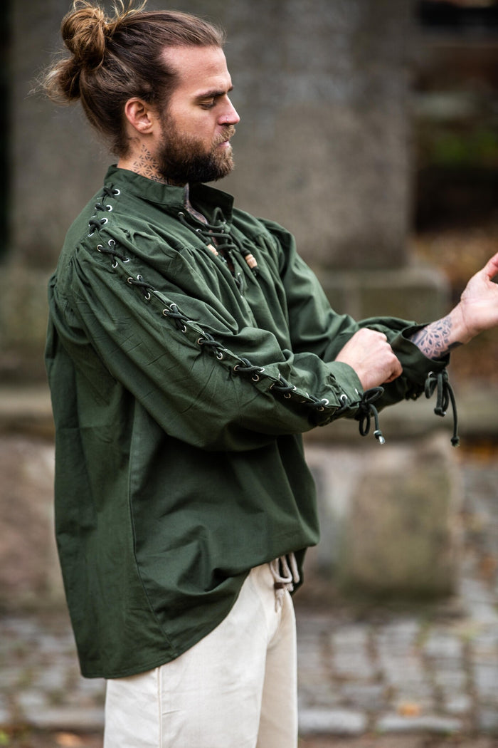 Piratskjorte med snører, grøn