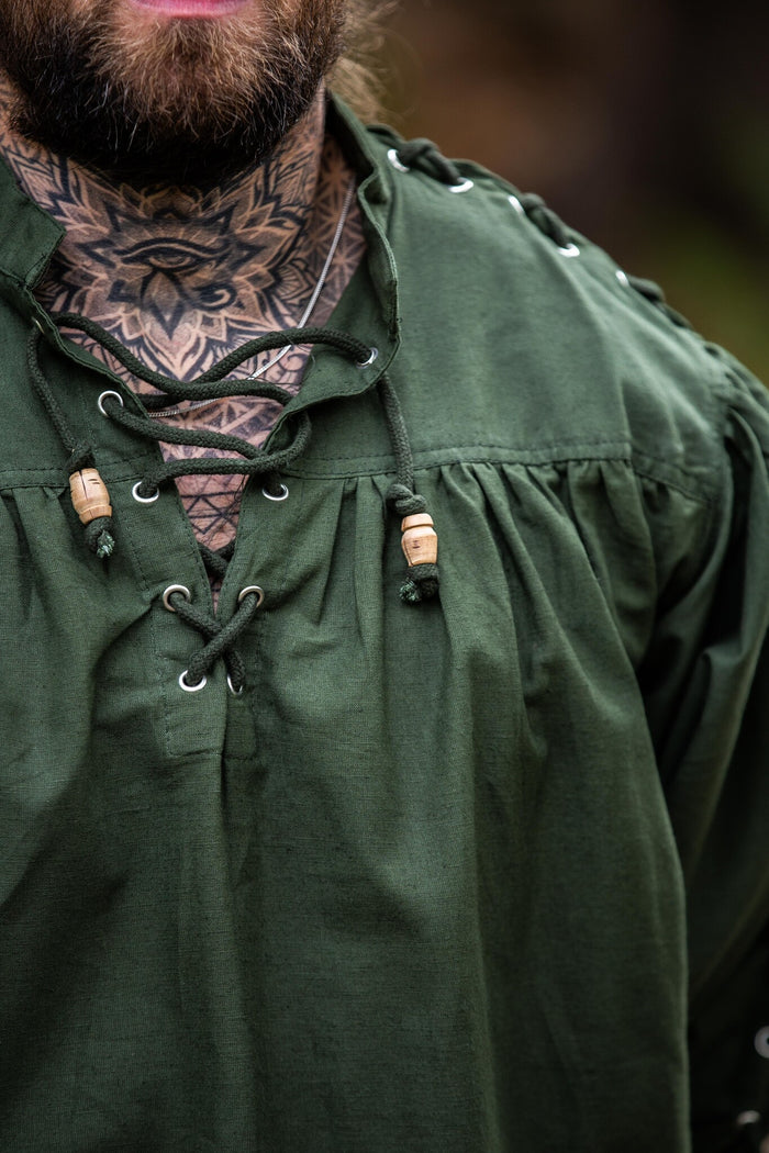 Piratskjorte med snører, grøn