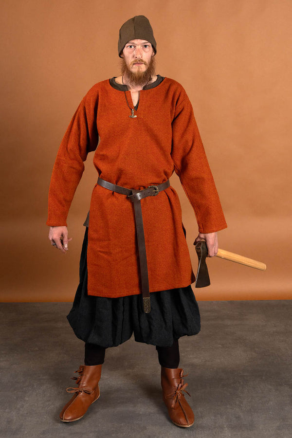 Middeleeuwse tuniek diamant-twill tuniek, 100% wol, oranje-rood