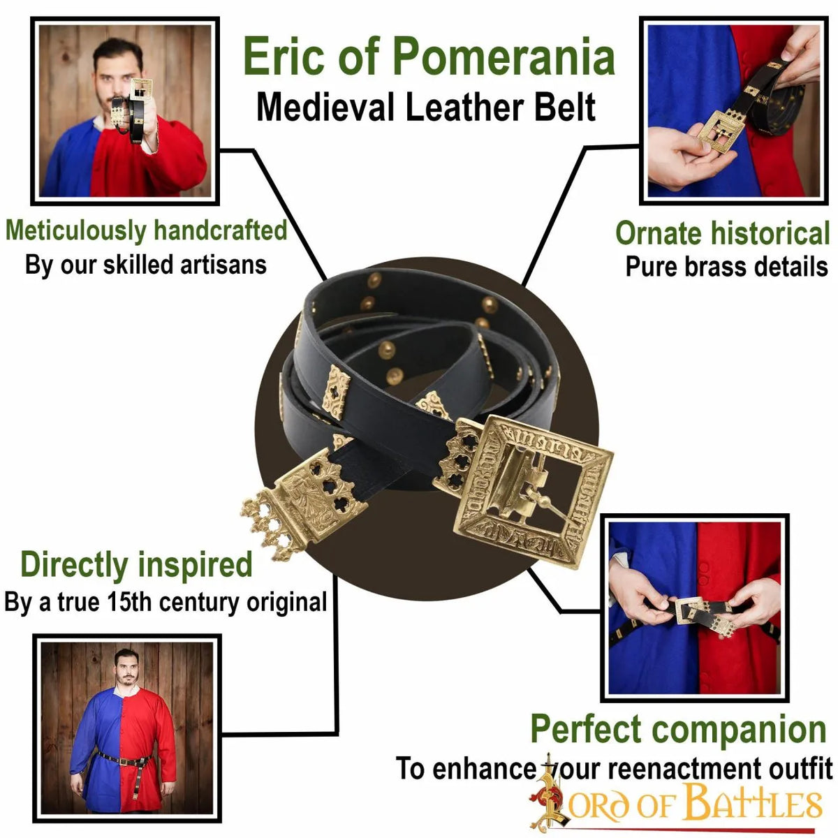 Cintura medievale Erik di Pomerania, nera, 130 cm