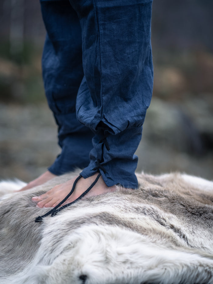 Lniane spodnie wikińskie Odin, niebieskie