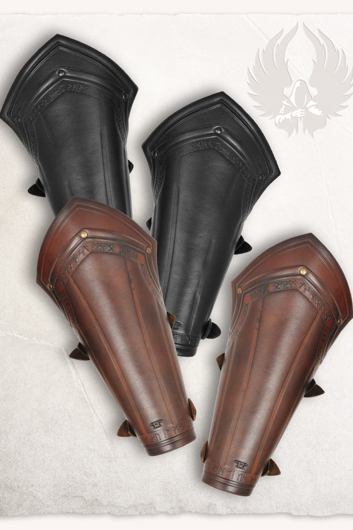 Torson leather bracers with runes, underarm guards, black