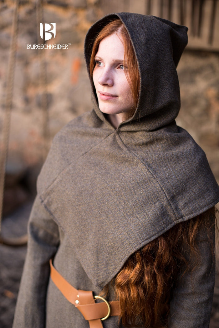 kaperon fiskbensmönster Knud, olivgrå, ullmix