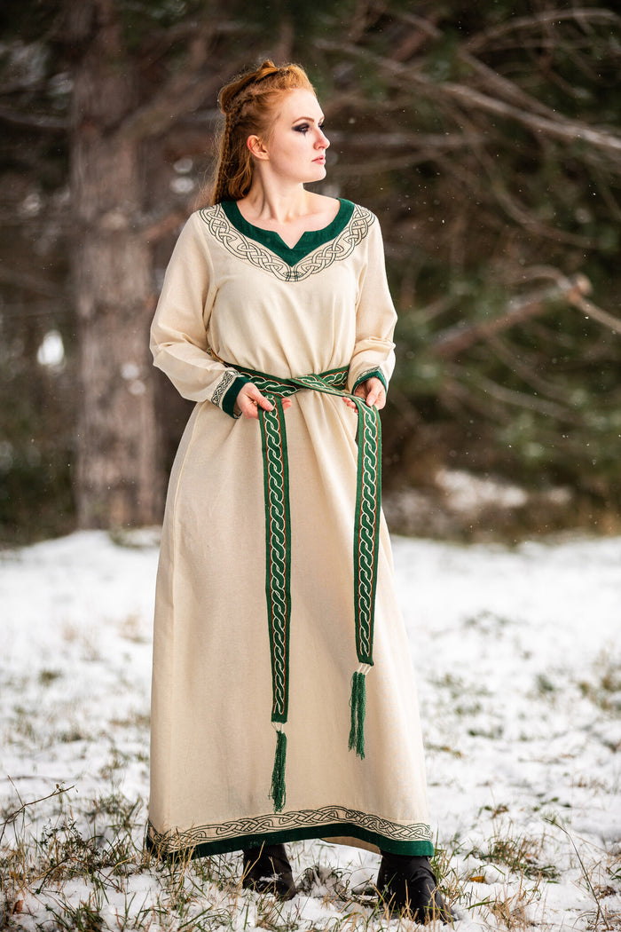 Viking dress Lagertha, natural-green