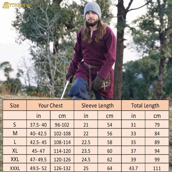 Medieval tunic Svein, wool, bordeaux red