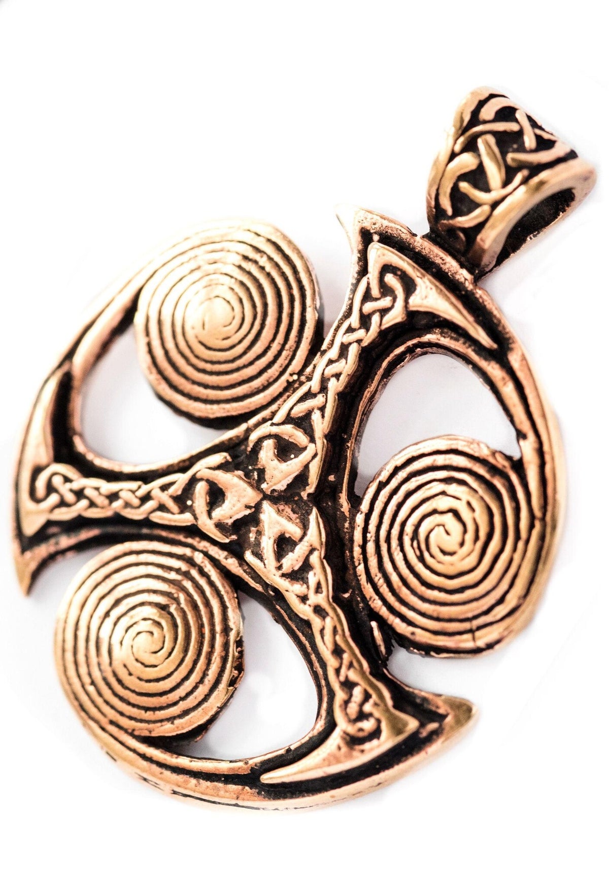 Keltische hanger triskelion met spiralen, brons