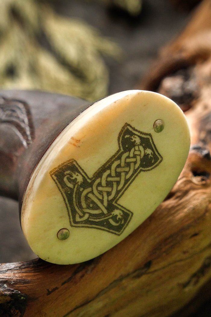 Stainless steel Viking hand axe with Mjolnir, semi-sharp