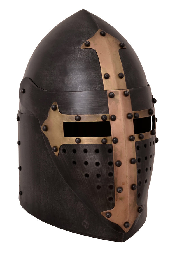Sugarloaf helm, with hinged visor and antique finish, 1.6 mm