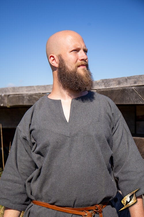 Viking tunic Arvis, herringbone pattern, Ranger grey