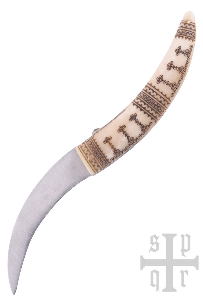 Viking folding knife, bone grip, semi-sharp