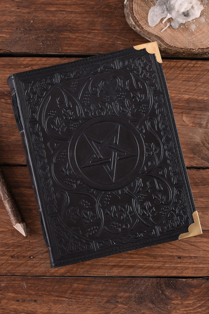 Black Leather book with Pentagram, approx. 23 x 18 cm