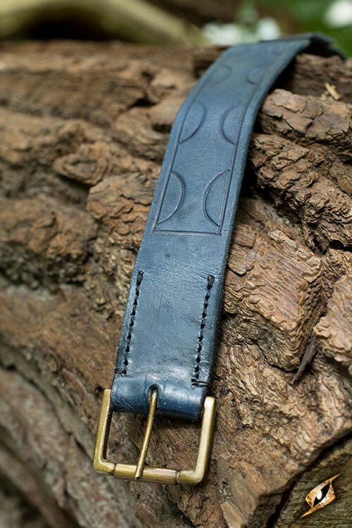 Ceinture Aruthia en cuir, bleue, 160 cm