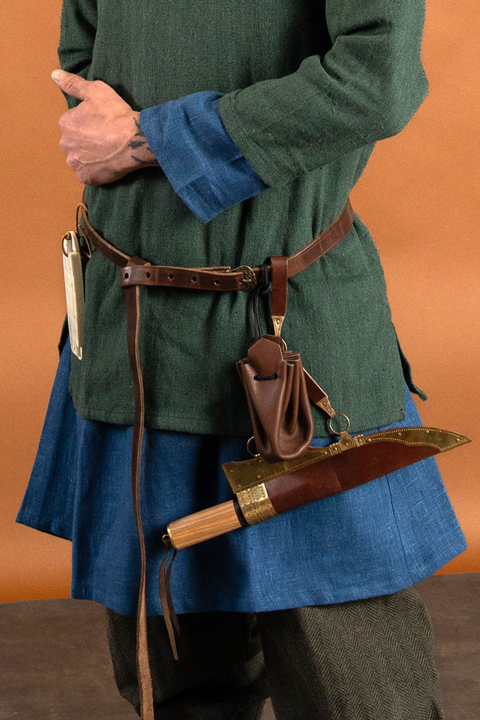 Wikińska tunika Eirik, lniana, niebieska