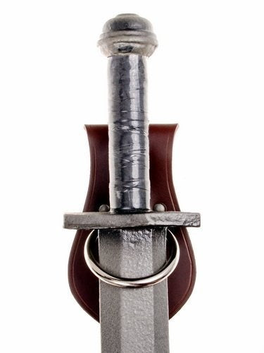 Leather weapon holder for belt, knot motif, brown
