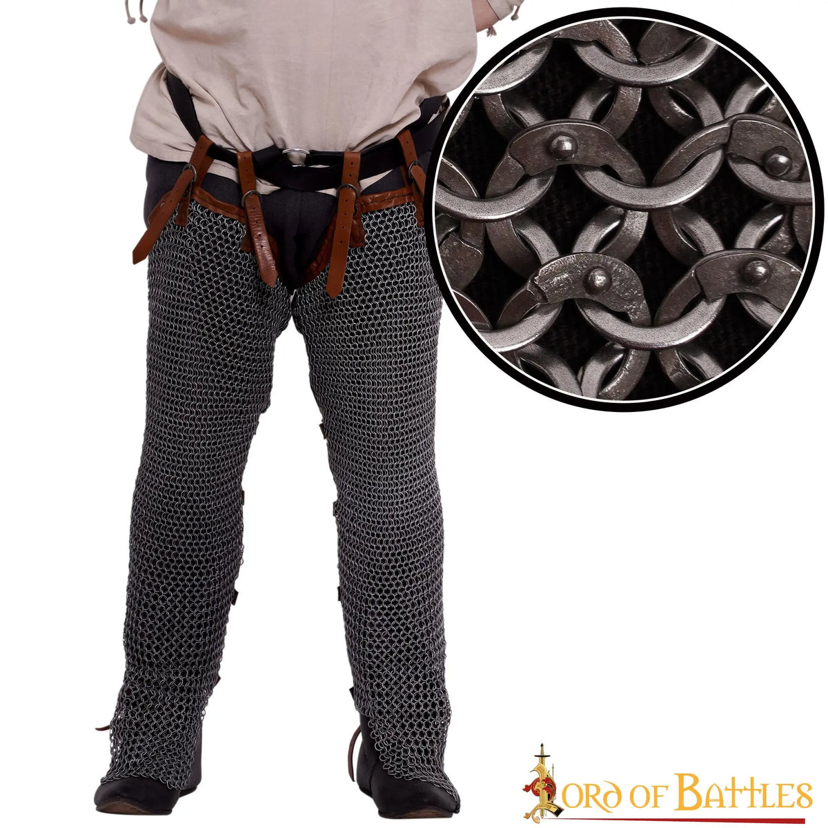 Chain mail chausses, flat rings, round rivets, 9mm