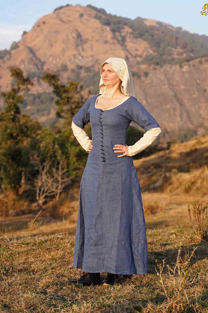 Cottehardie, lin, bleu du 15ème siècle