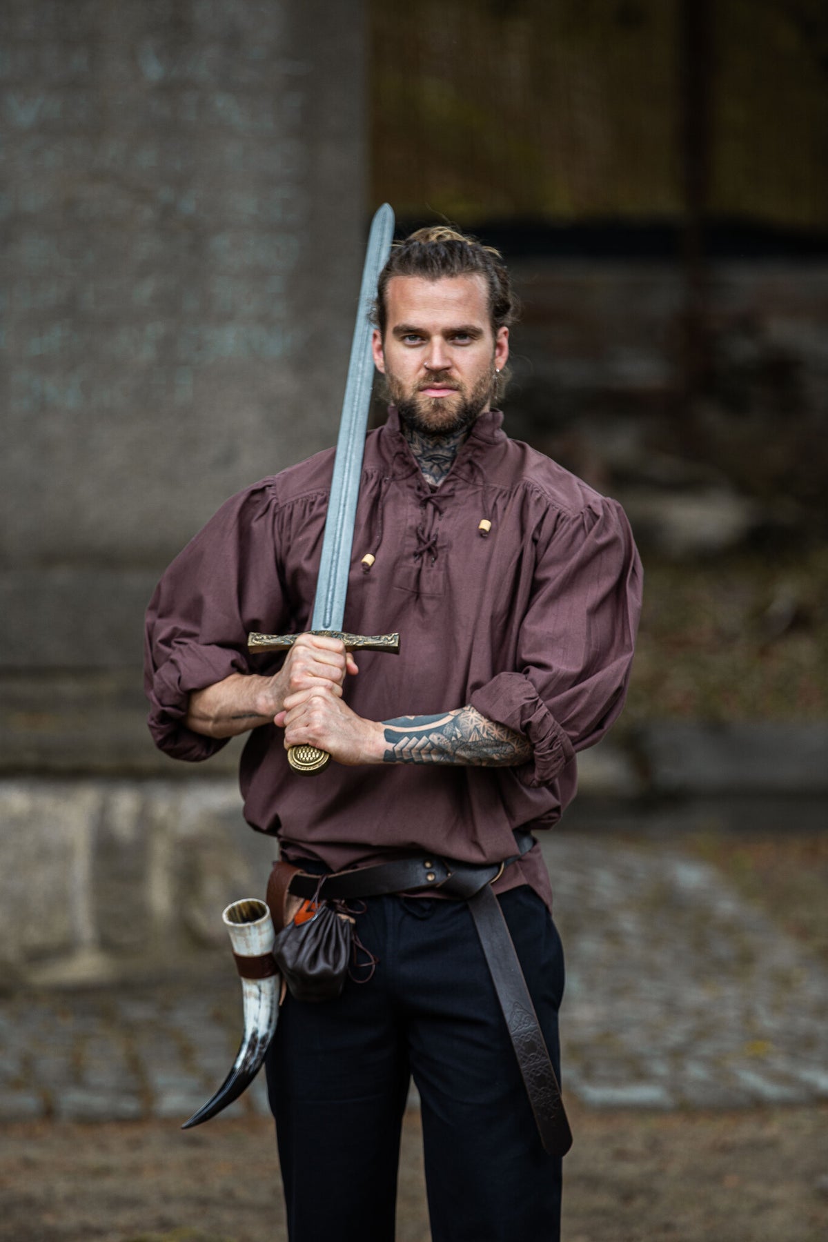 Pirate shirt with collar, brown