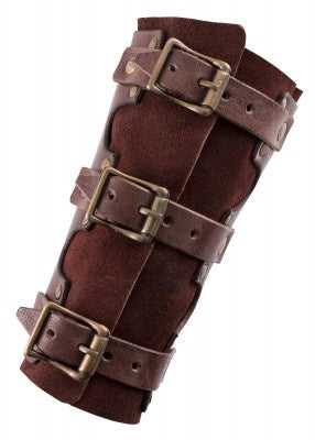 Leren bracers, onderarmbeschermers met klinknagels, bruin