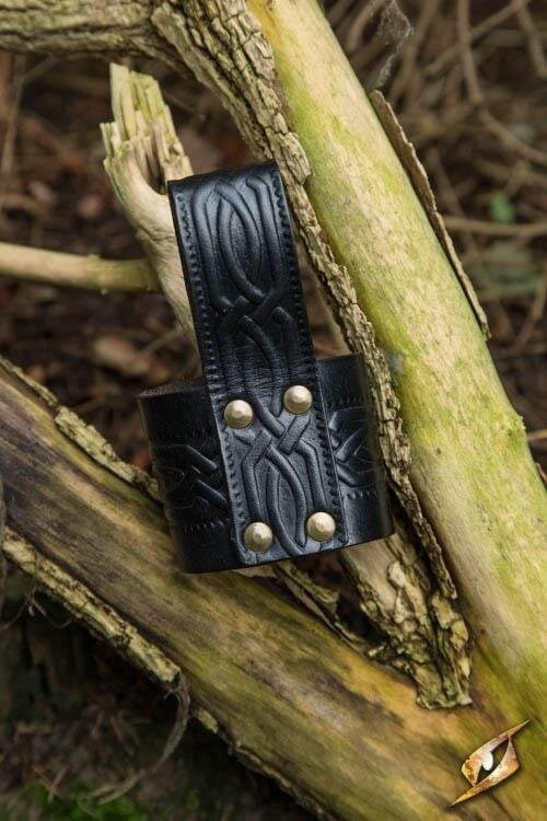 Leder Trinkhornhalter Edda, schwarz