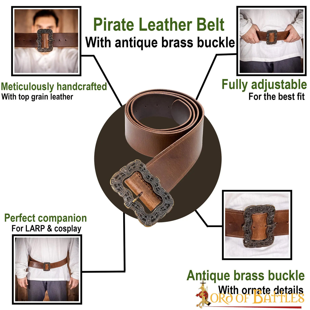 Ceinture de pirate Bastian, 130 cm, marron