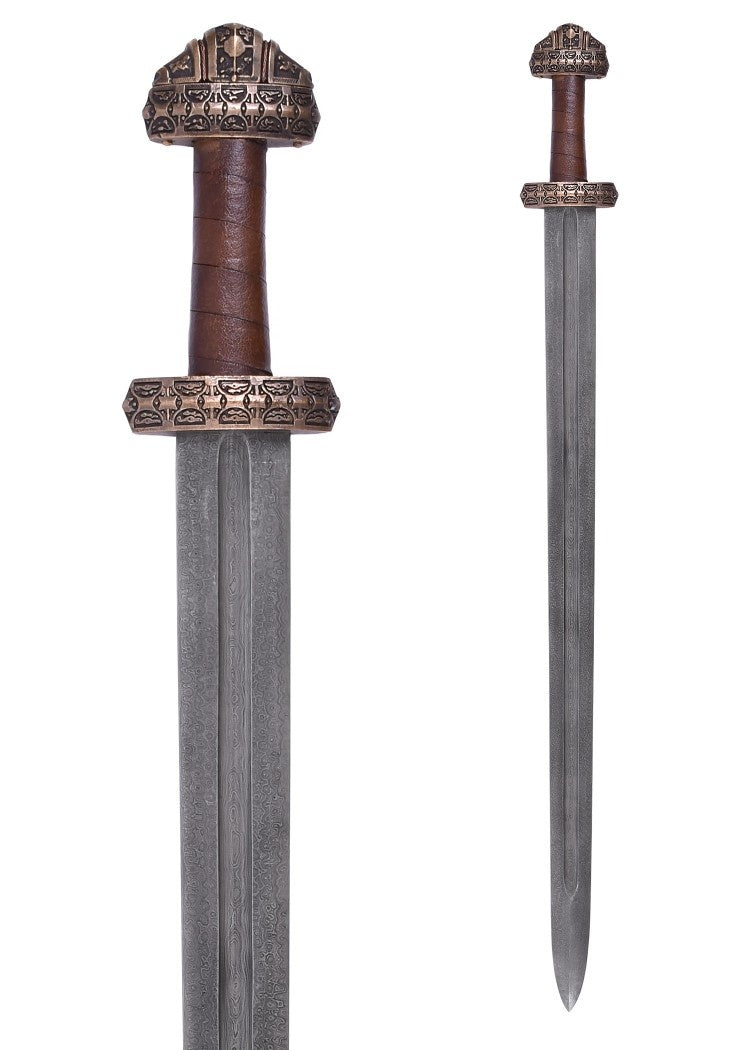Épée Viking île Eigg acier de Damas, cuir poignée, semi-tranchant