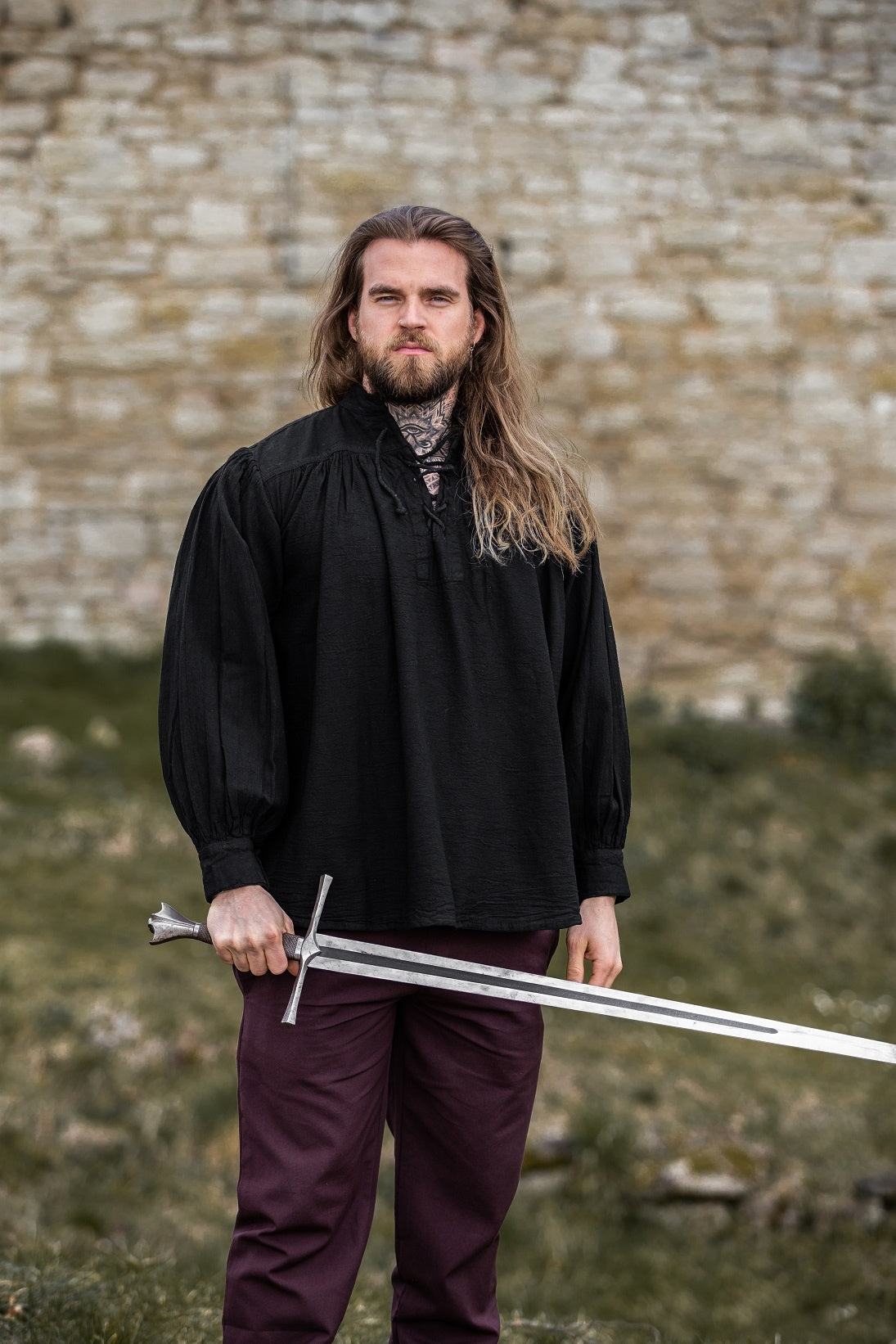 Middelalderlig skjorte, sort