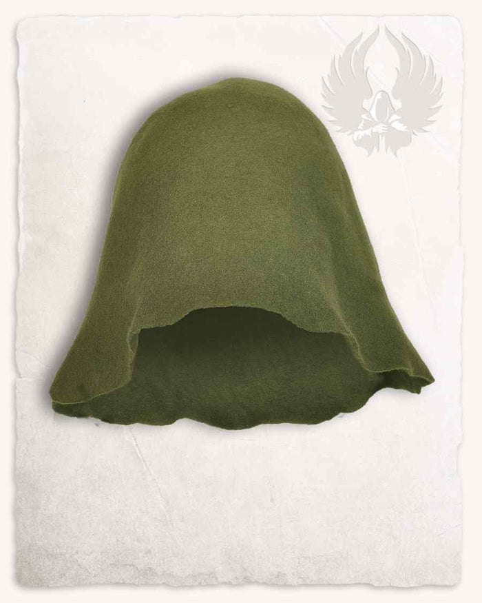 Średniowieczny filcowy kapelusz Bruno, zielony, mieszanka wełny