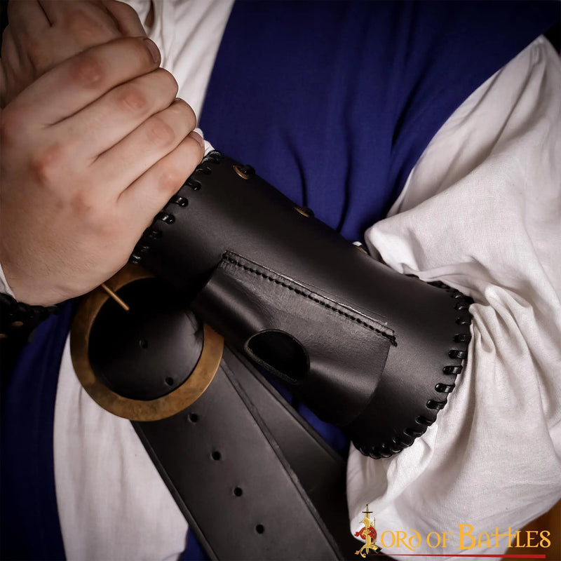 Brassard en cuir avec porte-couteau, noir