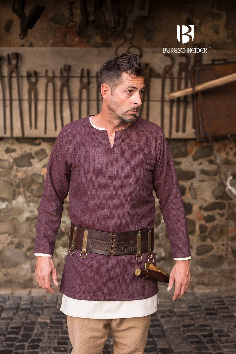 Túnica Tyr con motivo de espiga, burdeos-gris, mezcla de lana